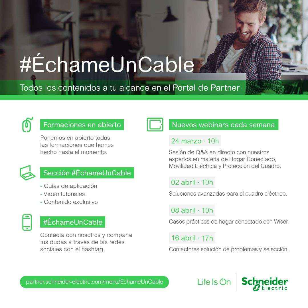 Schneider Electric lanza la iniciativa ‘Échame un Cable’, una serie de formaciones gratuitas
