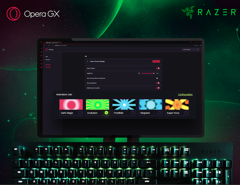 Opera GX añade efectos dinámicos de iluminación Razer Chroma™ RGB para acompañar la navegación