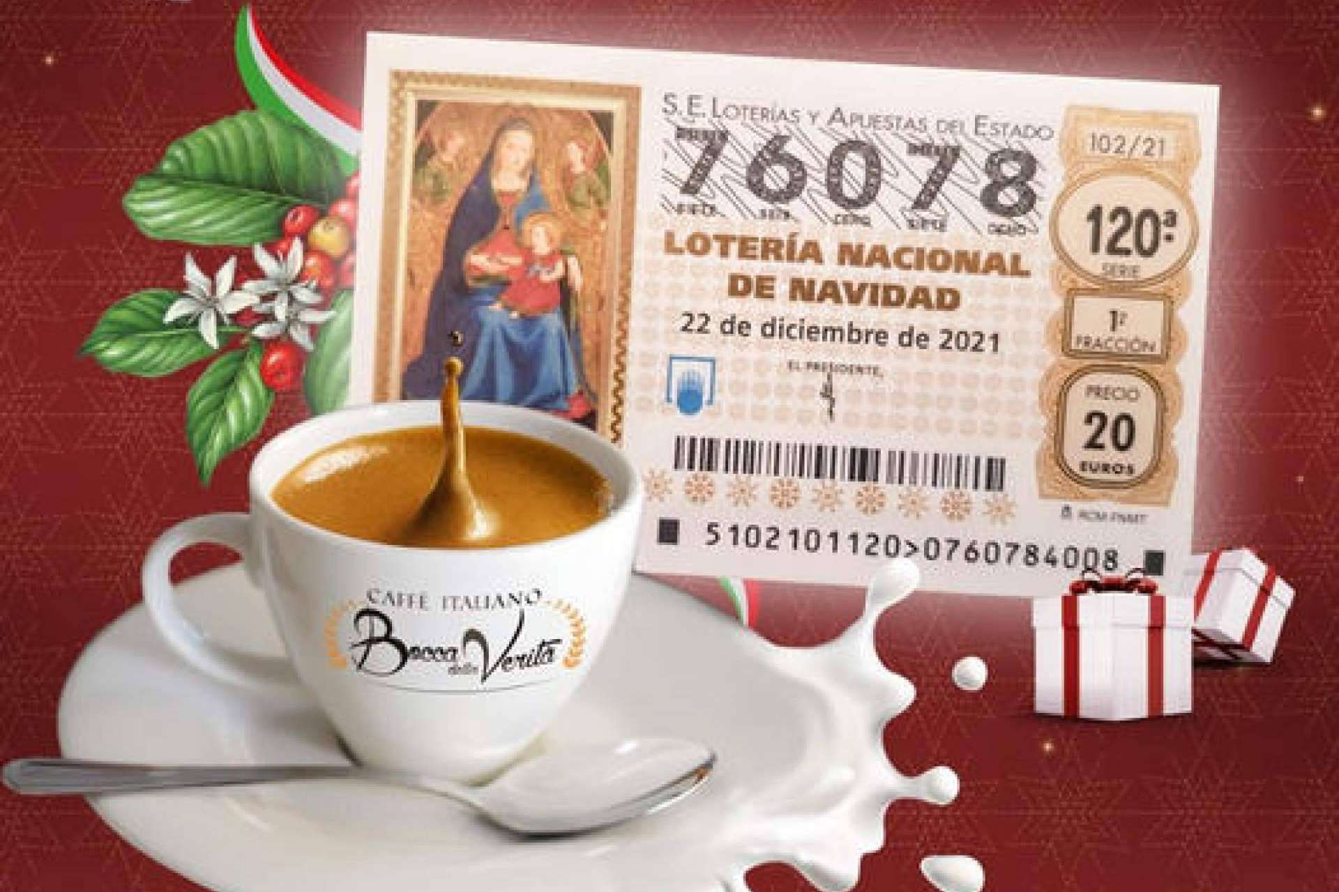 El café italiano Bocca Della Verità regala la fortuna con décimos de la Lotería de Navidad del número 76078