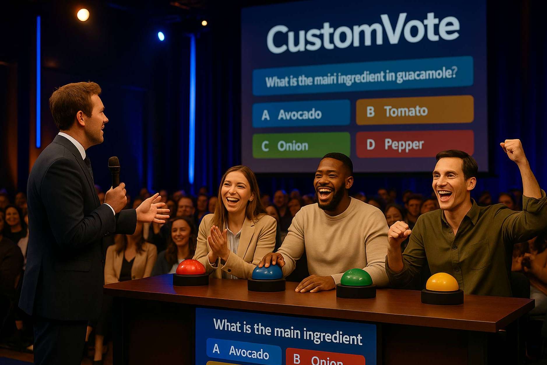 La tecnología que dinamiza concursos en vivo, pulsadores inteligentes de Custom Vote, interacción y diversión aseguradas